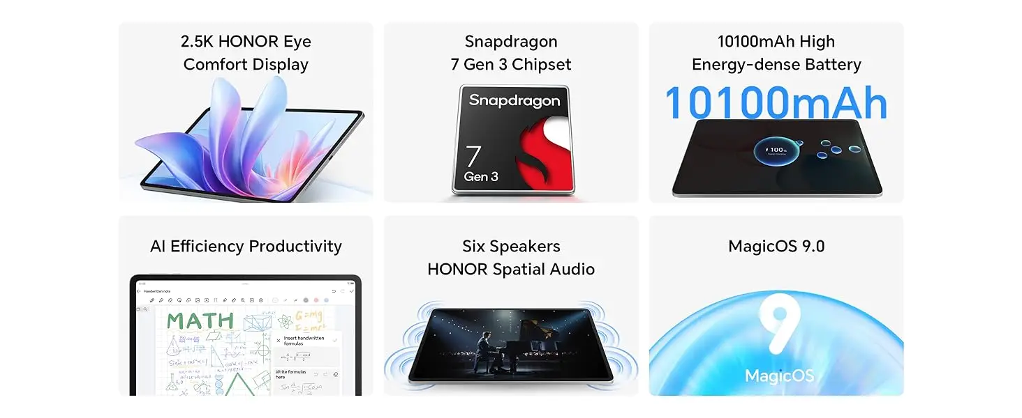 EU Version HONOR Pad 10 Tablet 2.5K 12.1'' Eye Comfort Display Snapdragon 7 Gen 3 Chipset 10100mAh Battery Painting Tablet