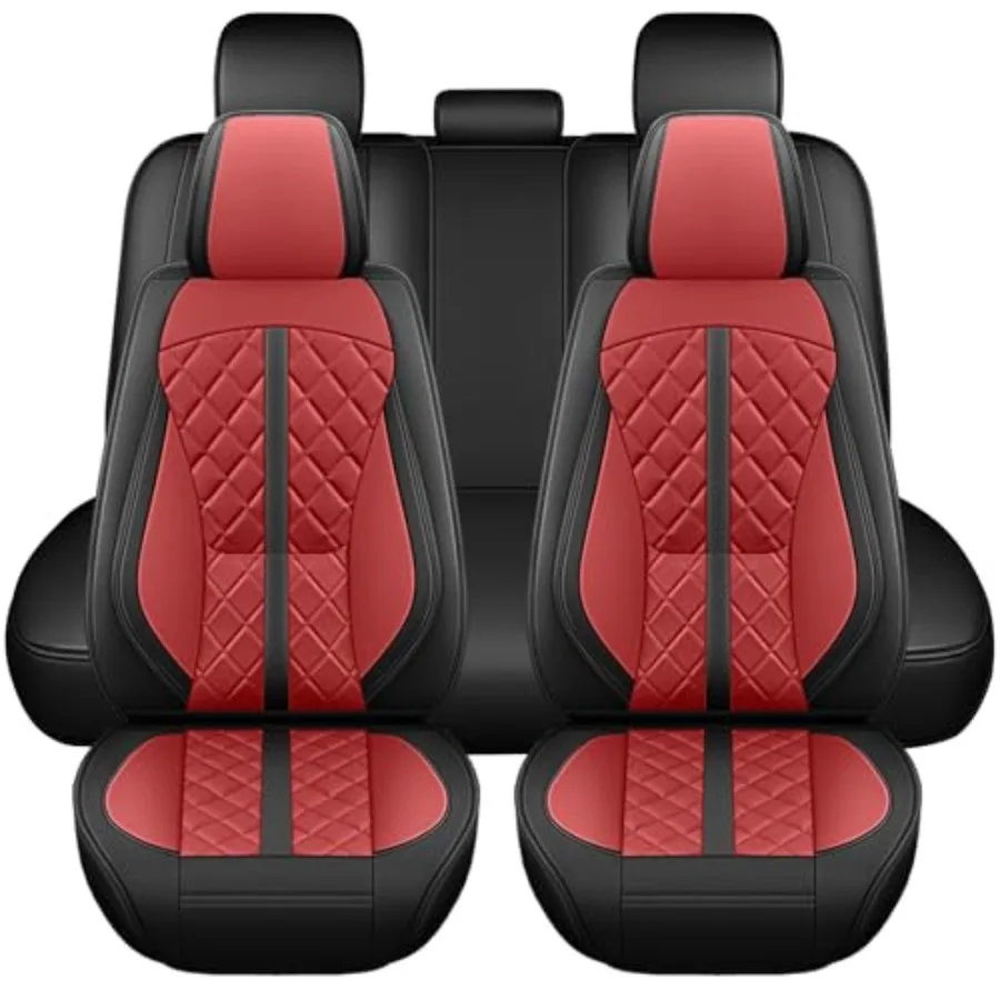 Car Seat Covers Full Set Red Leather Seat Cover 5 Seat Waterproof Breathable Automotive Seat Cushion Protector Full Coverage fo