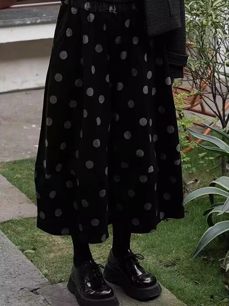 

Retro Polka Dot Corduroy A-Line Flower Bud Skirt High Waist Slimming Winter Hebe Sle Women's Mid-Length f Skirt