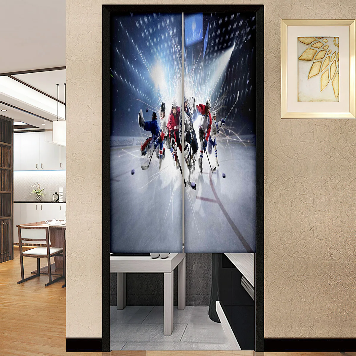 Ice Hockey Door Curtain Privacy Player Doorway Curtains Winter Sports Game Noren for Living Room Cafe Kitchen Door Home Decor