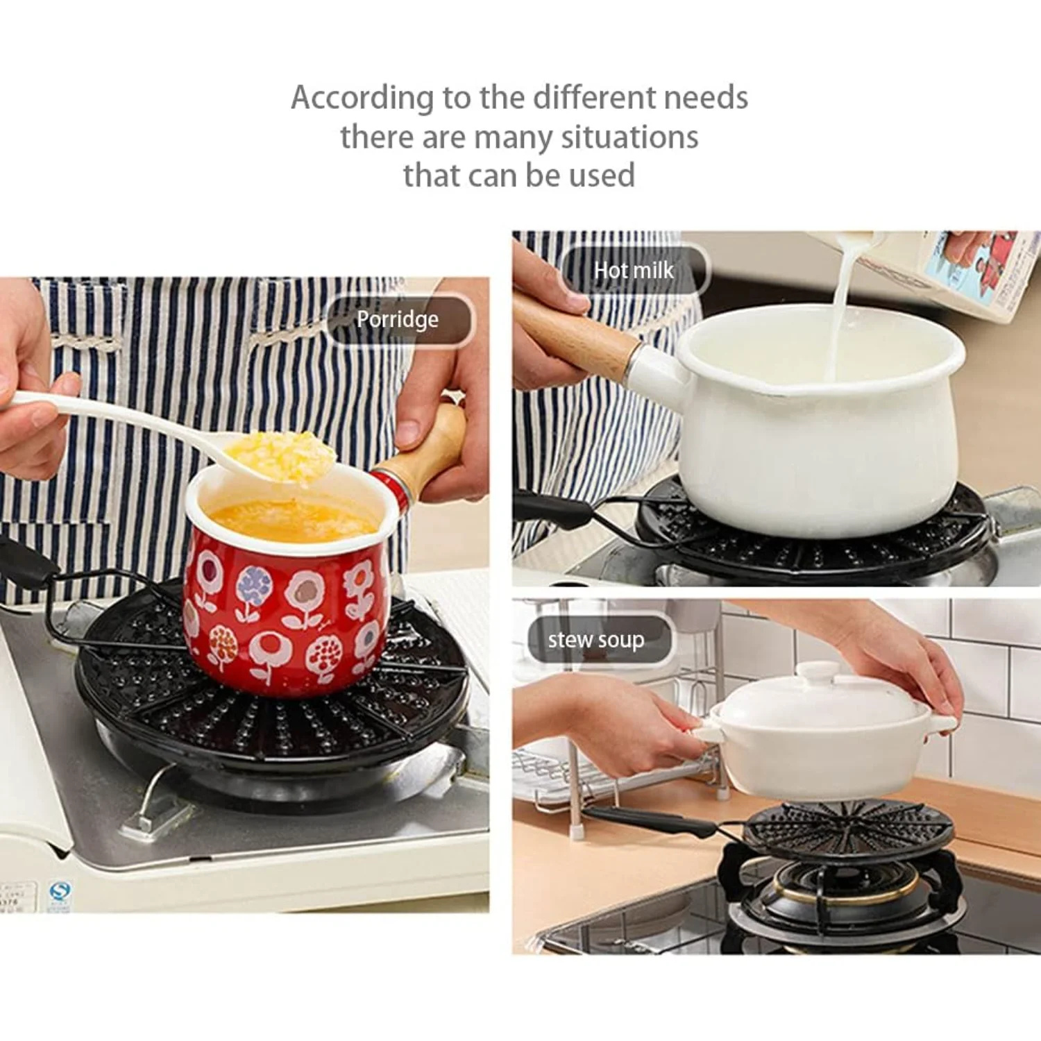 เครื่องกระจายความร้อนสําหรับเตาแก๊ส, เตาแม่เหล็กไฟฟ้าพร้อมที่จับเตาแก๊สกระจายความร้อนแผ่นสแตนเลสแข็ง (สีดํา)