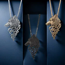 Wolfshalskette, Halskette aus Edelstahl für Herren und Damen, modisches Tier-Punk-Schmuckgeschenk, Talisman. Kostenlose Versandartikel ﻿