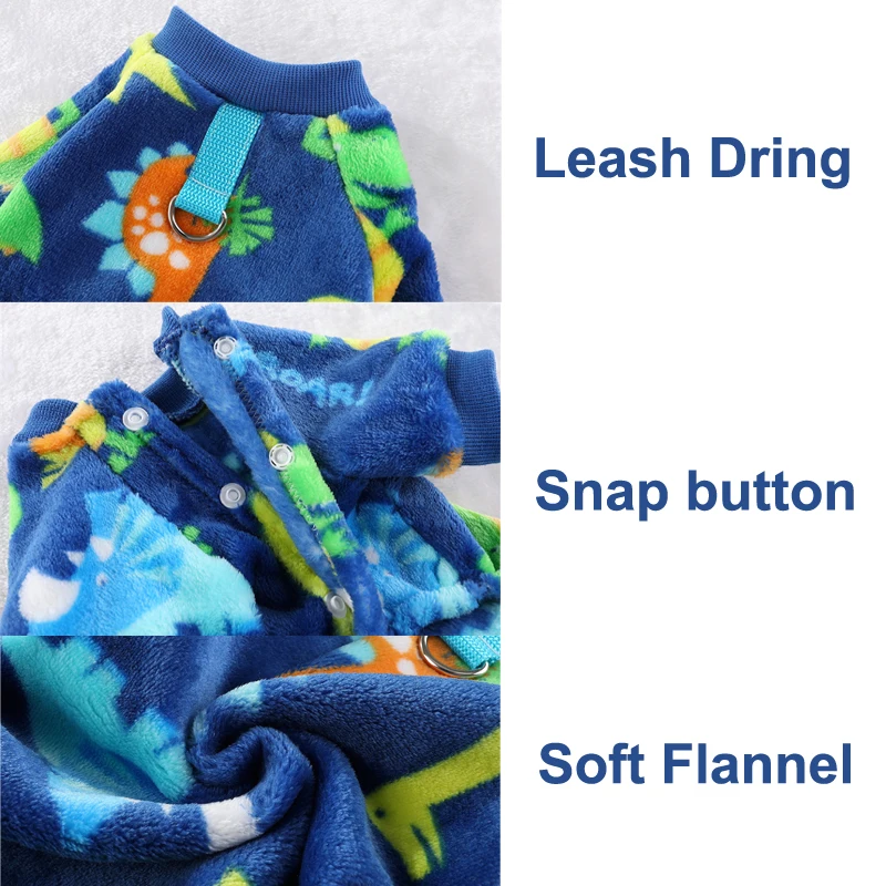 Soft Flannel Dog Pajamas for Small Medium Large Dogs, Cartoon Animals Bear Dinosaurs Print Puppy Onesie Winter Dog Jumpsuit