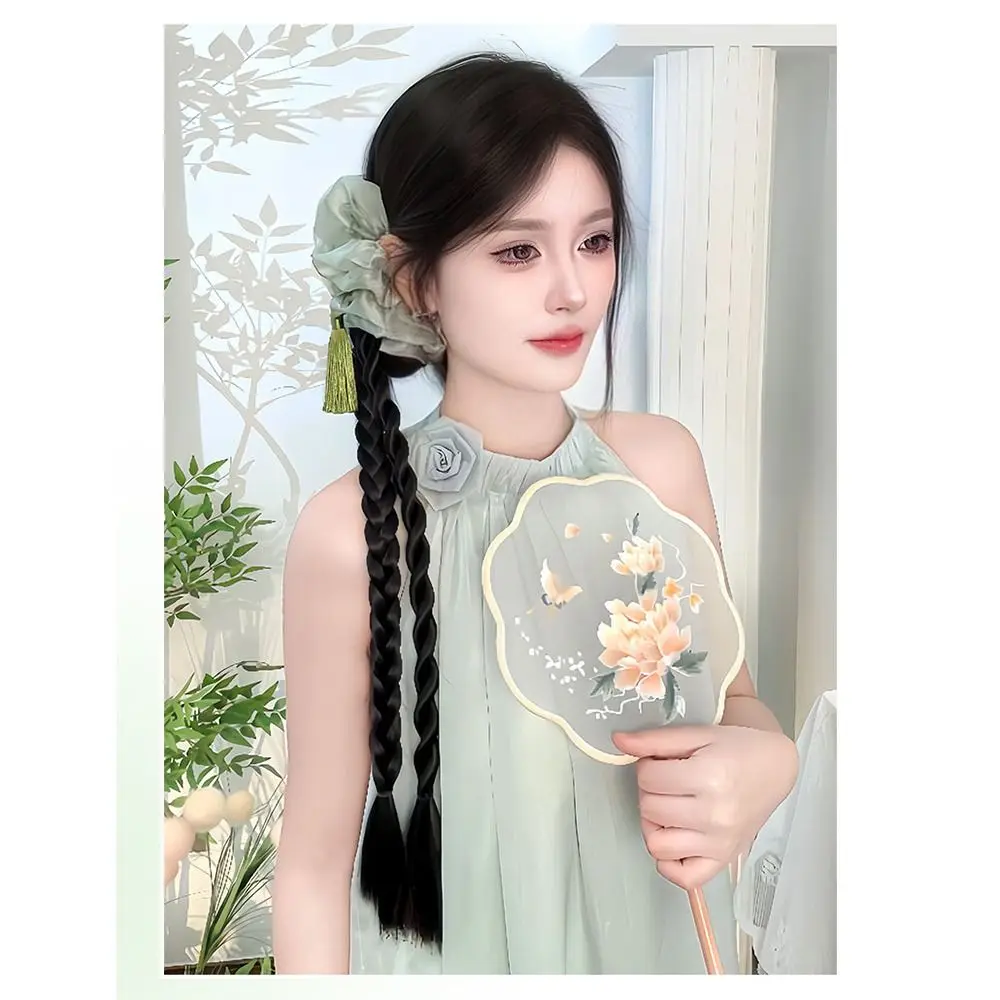 

Новый китайский стиль, плетеный парик с когтями для волос Hanfu Cheongsam, женский парик с кисточками и зажимом для волос, трехжильный хвост для женщин