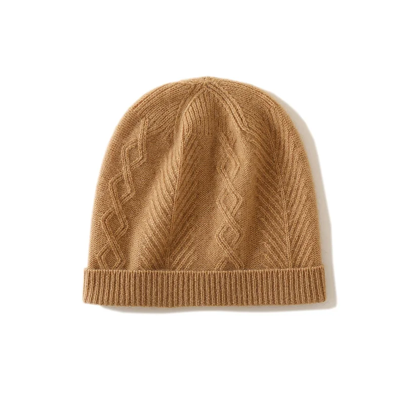 

Women Hat Winter New 100% Pure Cashmere Knitted Headgears Soft Warm Hats Lady Fashion Casual Thickened Cap Female Cashmere Cap