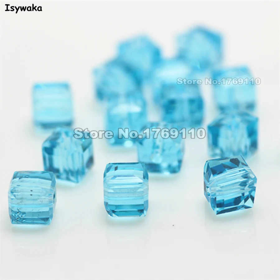 

Isywaka 100pcs Lake Blue Color Square 6mm Austria Crystal Beads charm Glass Beads Loose Spacer Bead for DIY Jewelry Making