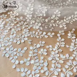 Flower and Leaf Wedding Dress Lace Fabric 3D Chiffon Flowers Beaded Lace Fabric RS24460