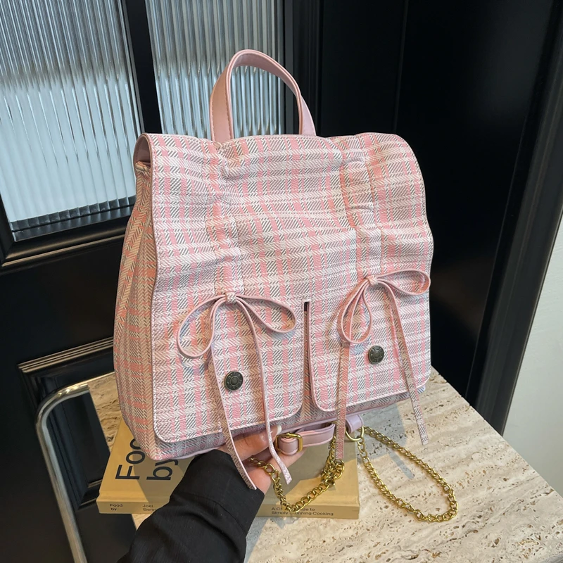 Mochila de mujer de PU con cadena plisada y cordón de alta calidad, nueva tendencia de moda, cremallera con hebilla, superventas, 2025