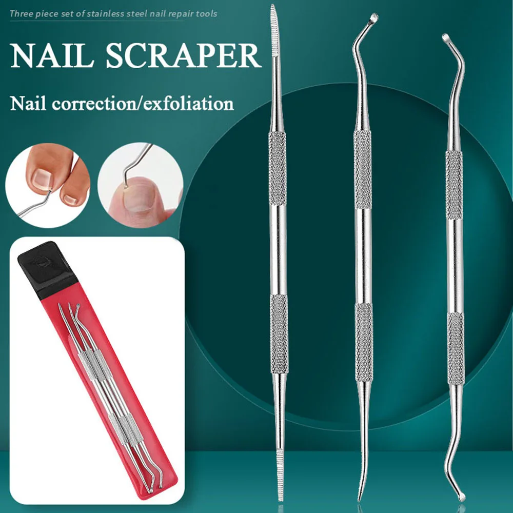 Professional Nail Dirt Remover Stainless Steel Cleaning Stick Dual End Ingrown Toe Nail Correction Files Nail Cleaning Tool