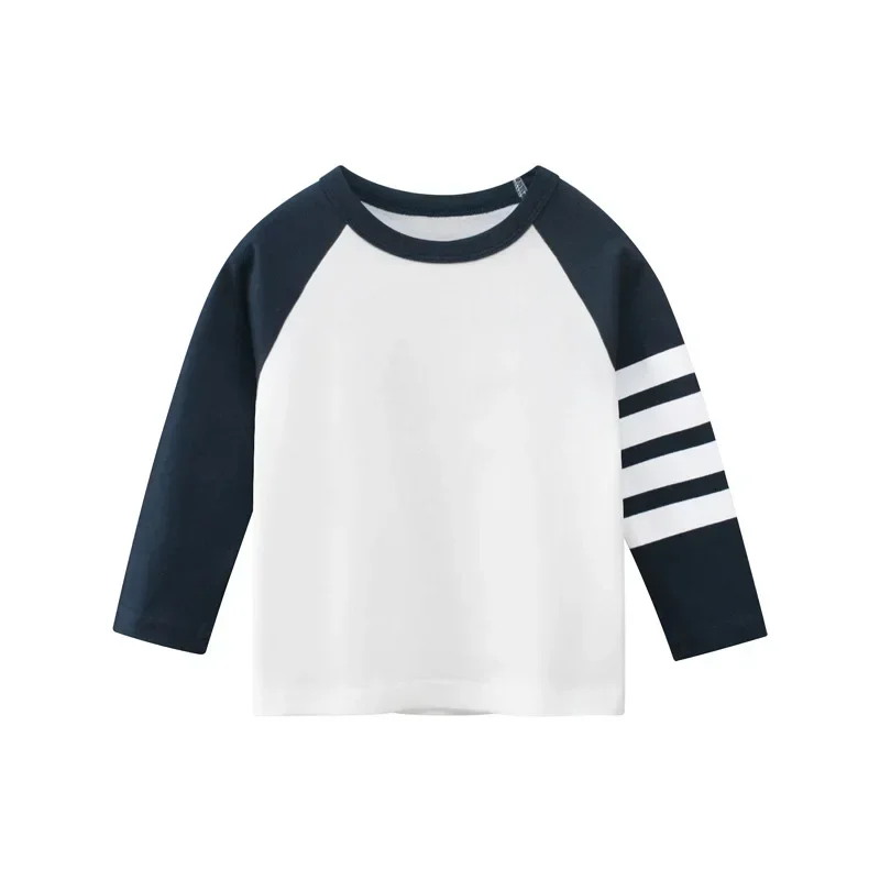 2024 Autumn Baby Boys Striped Long Sleeve T-shirt Kids Cotton Clothes Children Crew Neck T Shirt Girls Bottoming Shirt Tops Tees