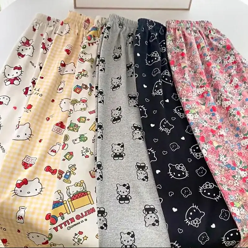 

Anime Hello Kitty Kuromi Pochacco Girls Casual Trousers Pajama Pants Kawaii Cartoon Comfortable Straight Pants Walking Pants