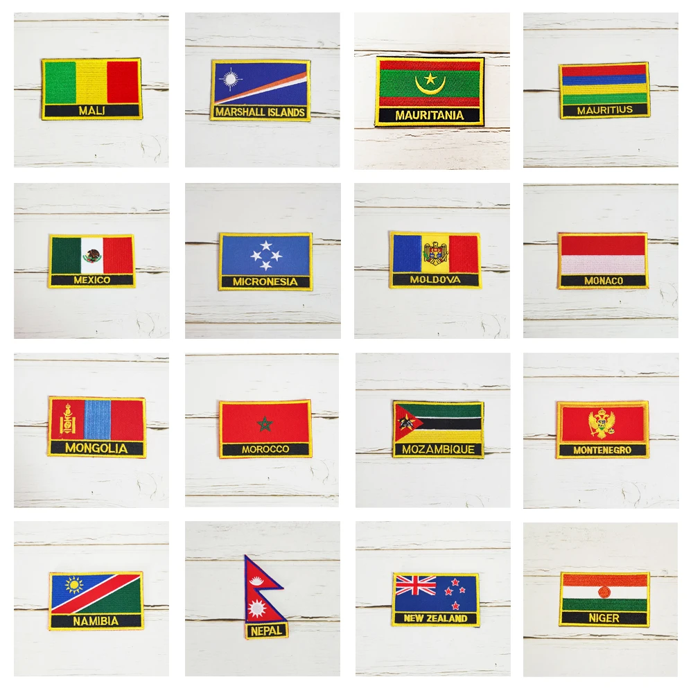 Emblema Bordado de Bandeira Nacional Quadrada 8*5cm MALI MAURITIUS MEXICO MONGOLIA MARROCOS NAMÍBIA MONTENEGRO NÍGER NEPAL MOLDOVA