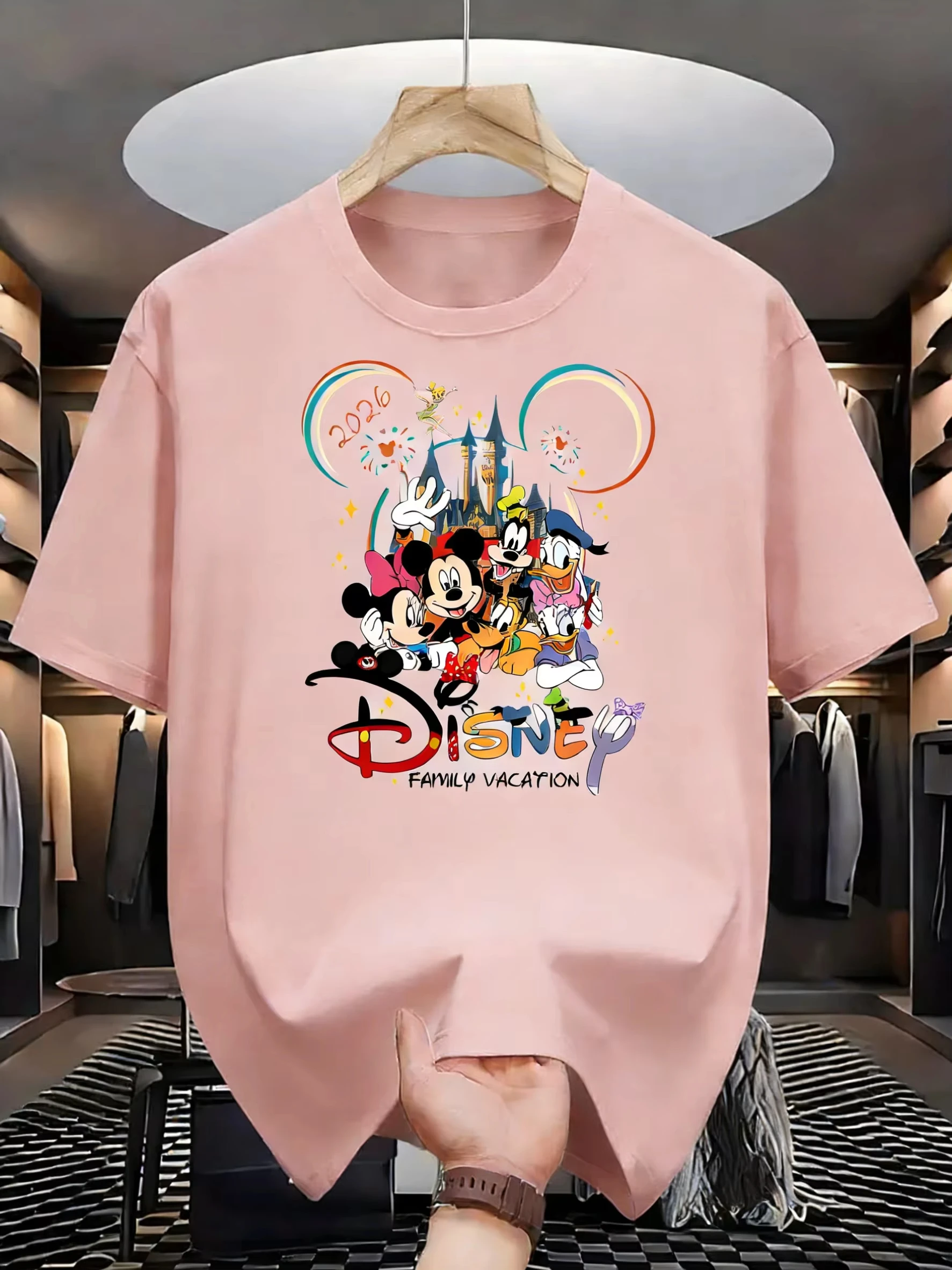 

Disney Family 2026 Summer Men Women T-shirt Cartoon Print Fashion Cotton Parent Child Top Casual Couple Daily Street