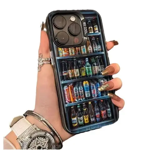 Интересный чехол для телефона с холодильником и пивным напитком для iPhone 16, 15, 13, 14, 12, 11 Pro Max Plus X XS, противоударный жесткий чехол