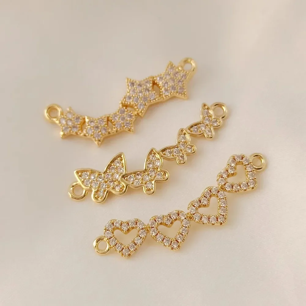 

A 14K Gold-plated, Zircon Heart-shaped Butterfly, Five-pointed Star Heart-shaped Long Double Pendant Chain DIY Bracelet Necklace