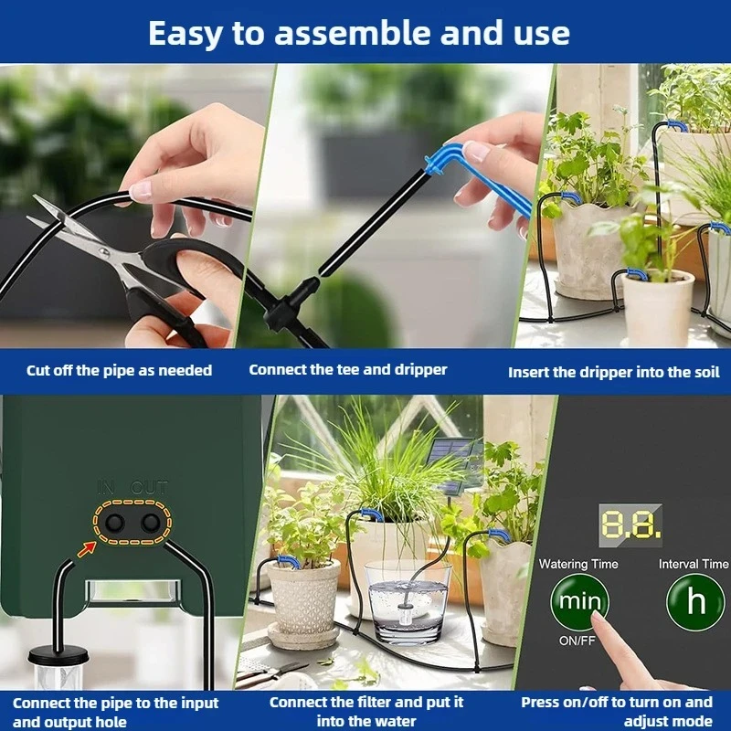 1pc DIY Solar Powered Automatic Drip Irrigation System for Raised Beds Greenhouses Vegetable Gardens Balcony Hanging Plants