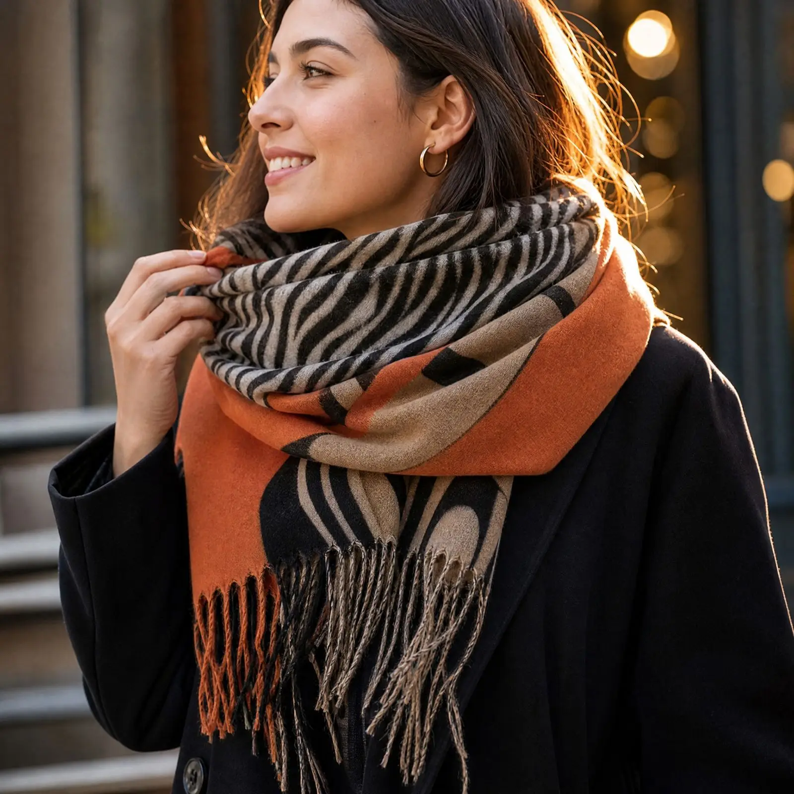 Wild Elegance Scarf Zebra Print Fashion Wild Elegance Scarf Wrap Winter Warm Shawl Tassel Large Neck Accessory Warm Tassel Shawl
