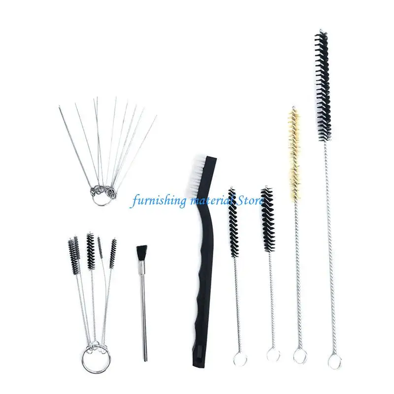 Y5GD 17x البخاخة رذاذ تنظيف أداة إصلاح الفولاذ المقاوم للصدأ إبرة فرشاة مجموعة لتنظيف الفوهات بنادق الرش معدات الوشم #4