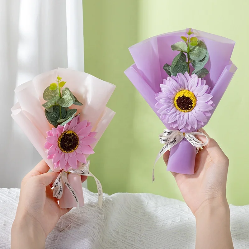 Wholesale Mini Dry Flower Plants Bouquets Wedding Decoration Valentines Mothers Day Gift Artificial Soap Sunflower Bouquet