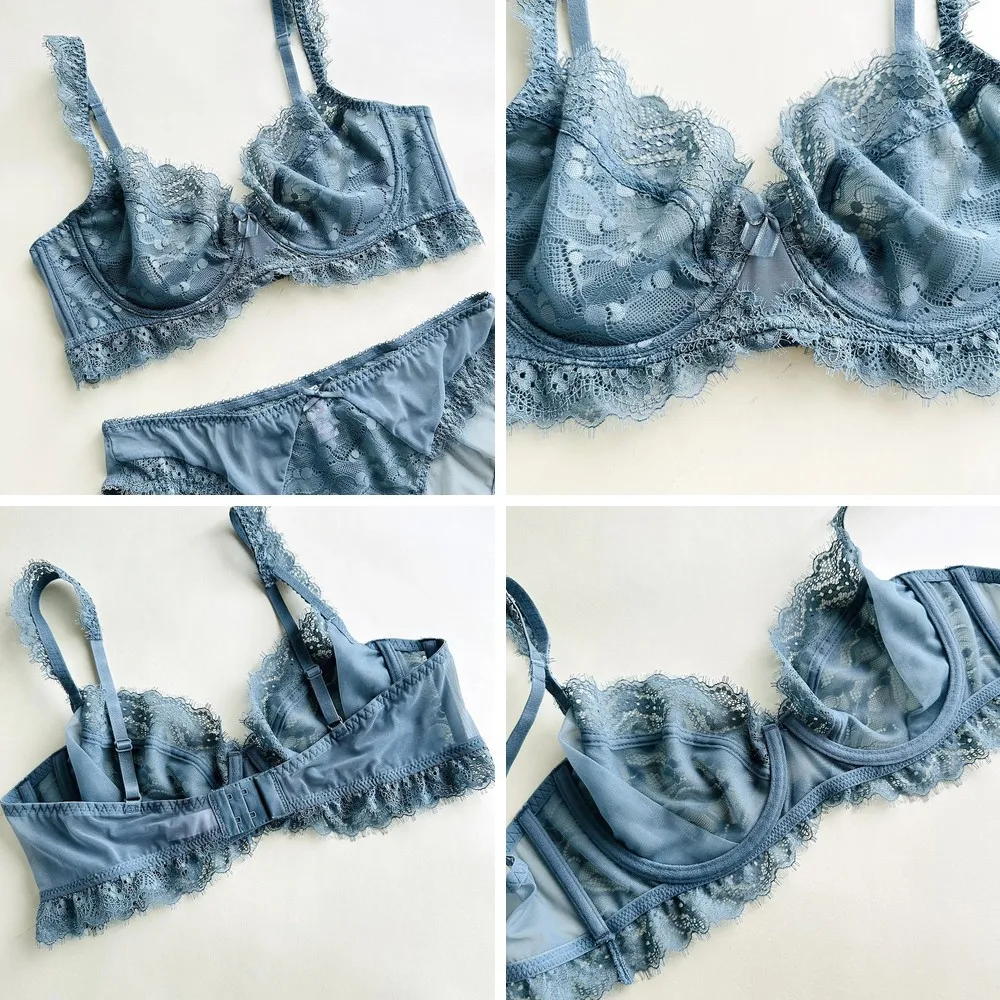 

Women's Sexy Lace Bra Set, Minimizer Underwire for Large Busts, French Style Eyelash Lace (Characters: 78)