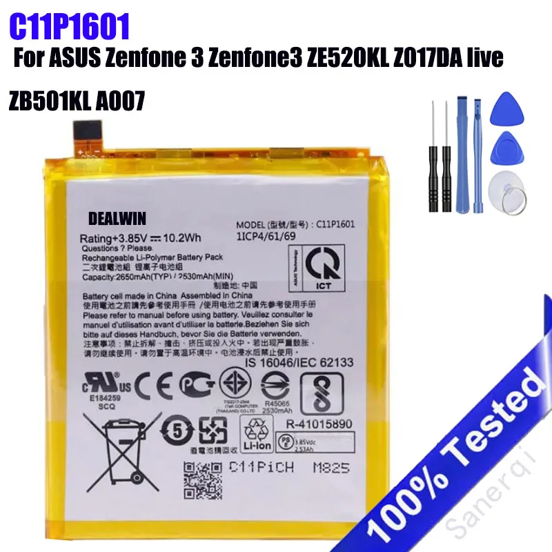 New Battery C11P1601 2650mAh For ASUS Zenfone 3 Zenfone3 ZE520KL Z017DA live ZB501KL A007 Phone Battery + Tools