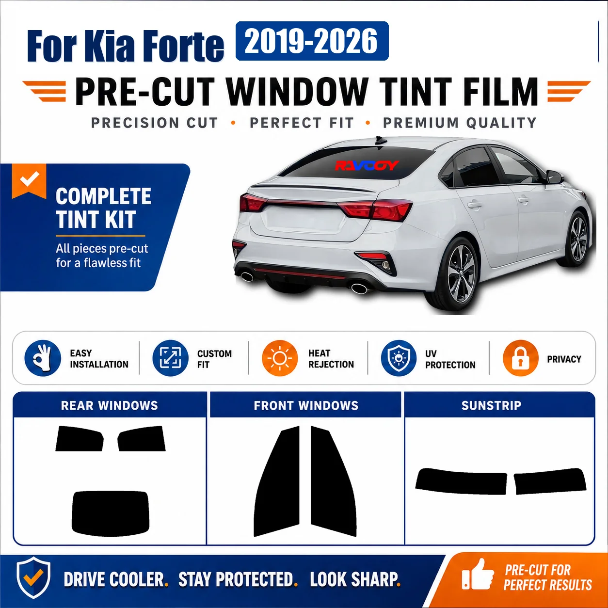 For Kia Forte 2019-2026 Glass Tint Kit Precut Complete Window DIY Install Kit