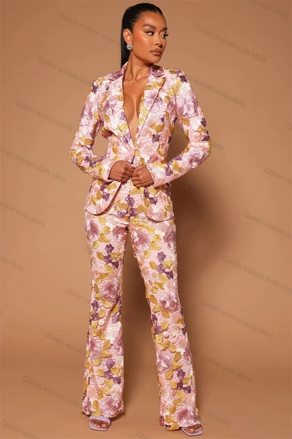 Flower Women Suits Pants Set Blazer 2 Pcs Trousers Wedding Tuxedo Prom Dress Formal Office Lady Coat Outfit Tailored Party Gown AliExpress 320