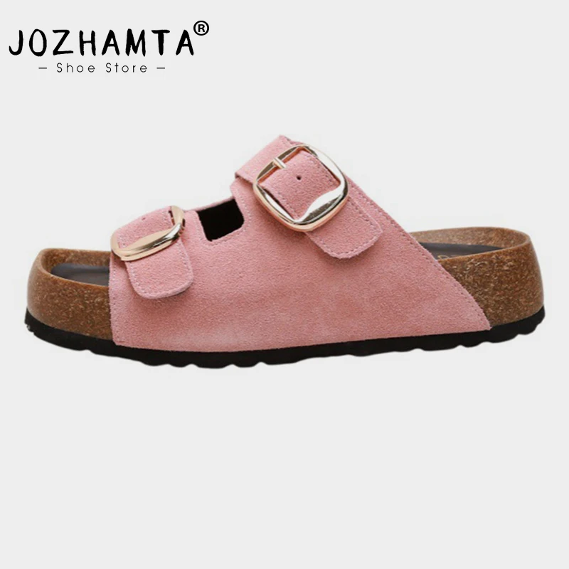 JOZHAMTA Size 34-40 Women Wedges Slippers Real Leather Casual Beach Platform Slides Summer Shoes 2025 Daily Mid Heels Sandals