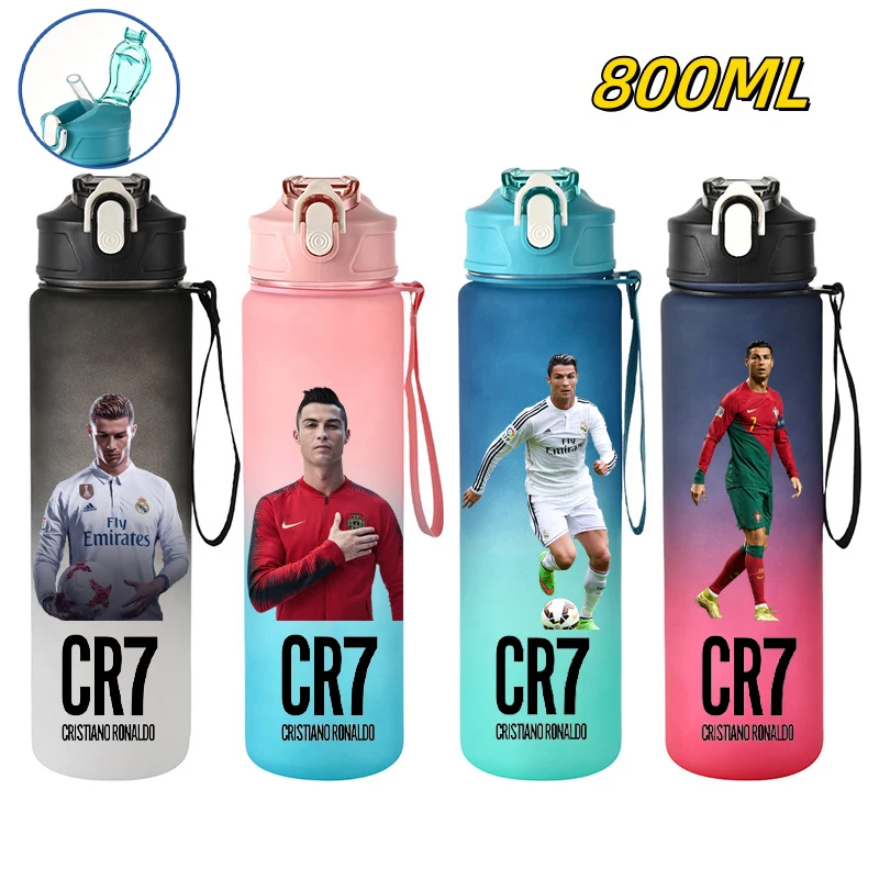 800ML Football Star Sports Water Bottle Ronaldo Hiking Portable Drink Bottles Flip Cover Leakproof Drinking Cup Fans Gifts