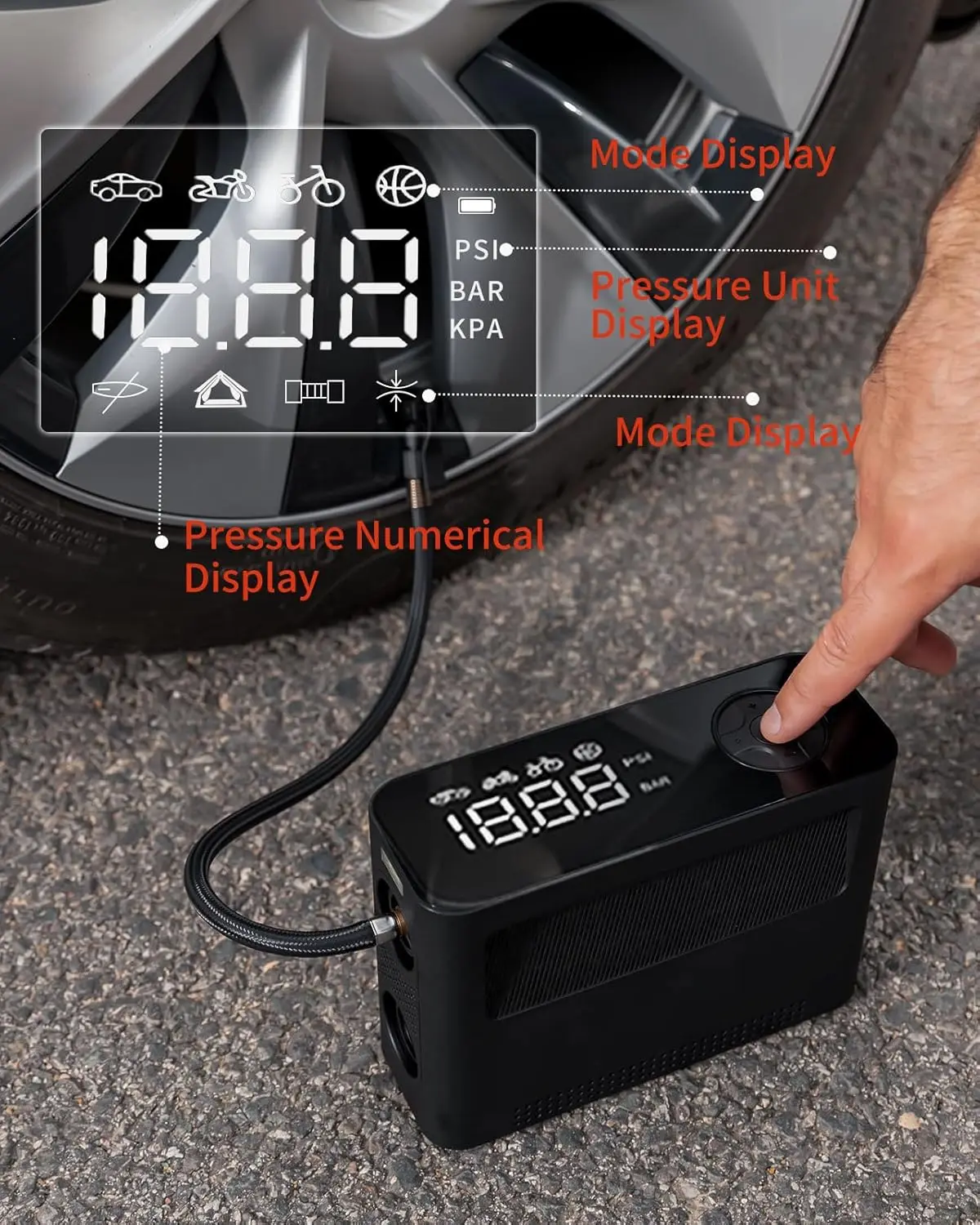 Air 10 Modes Tire Inflator Portable Air Compressor 500L Airflow/min SUP Air Pump 4X Speeds Paddle Board Pump Suitable