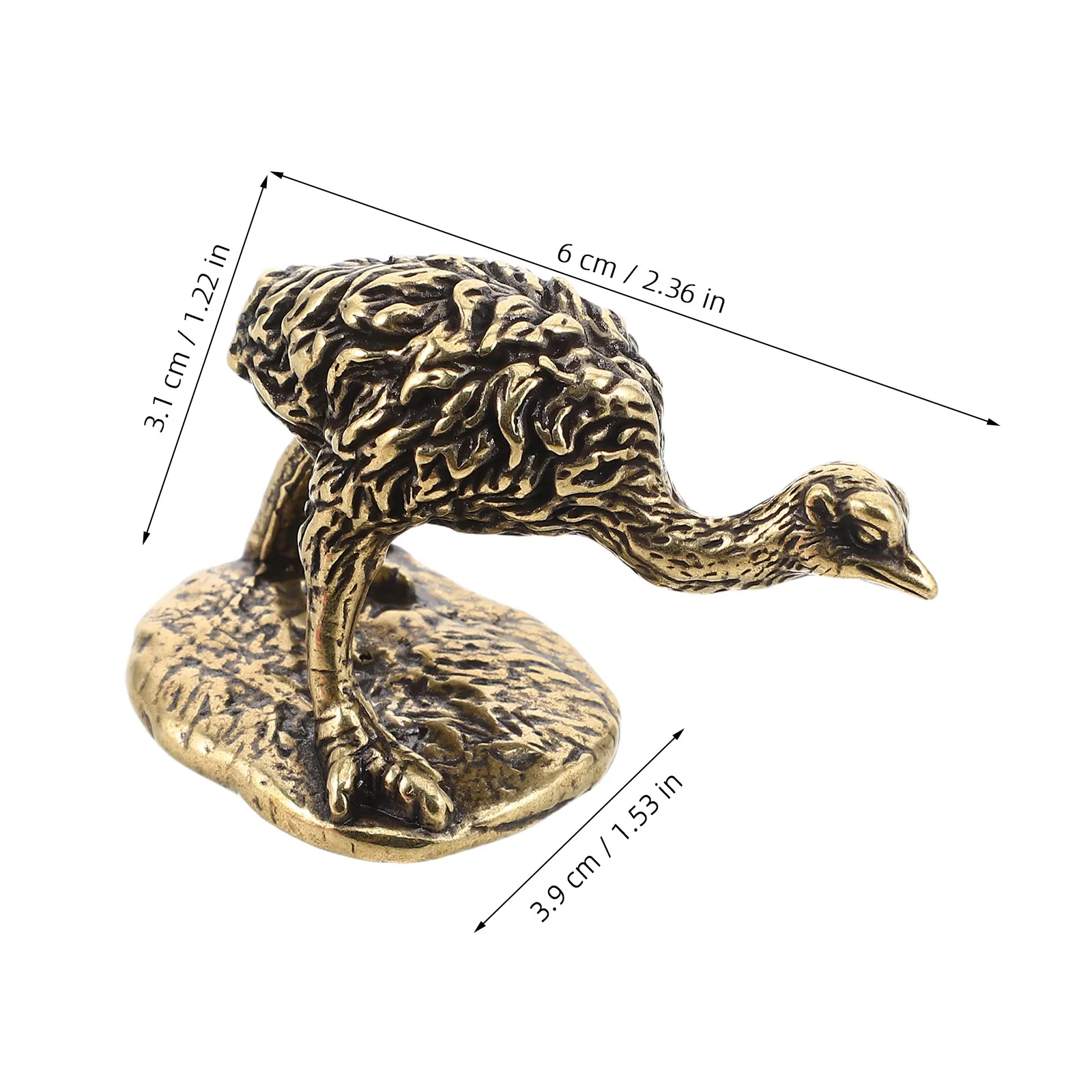 Brass Ostrich Figurine, Vintage Antique Bird Sculpture Good Luck Decor Retro Animal Statue for Bookshelf Tabletop Ornament