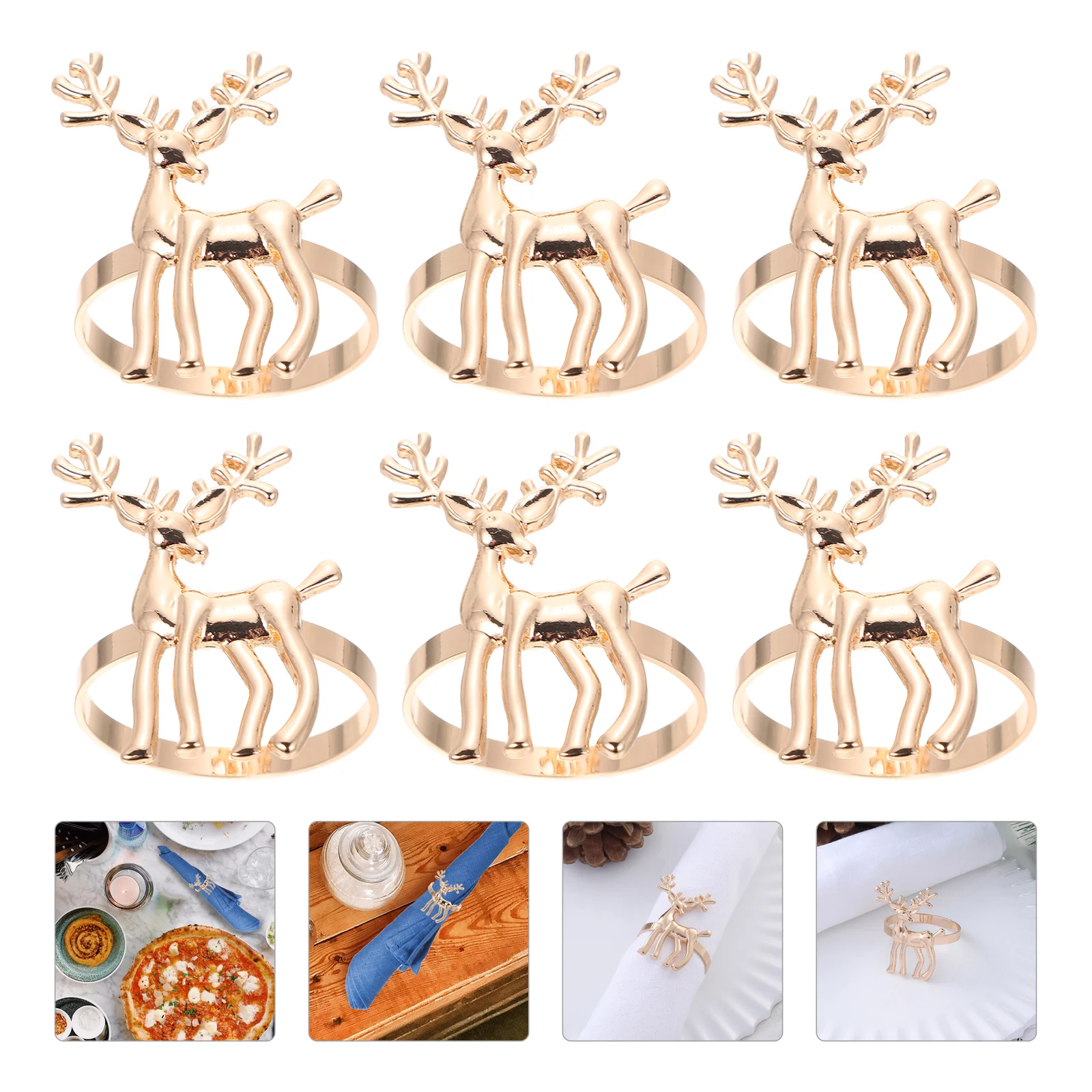 

6Pcs Christmas Elk Napkin Rings Alloy Napkin Buckles for Dinner Party Home Restaurant Gatherings Tableware Adornments