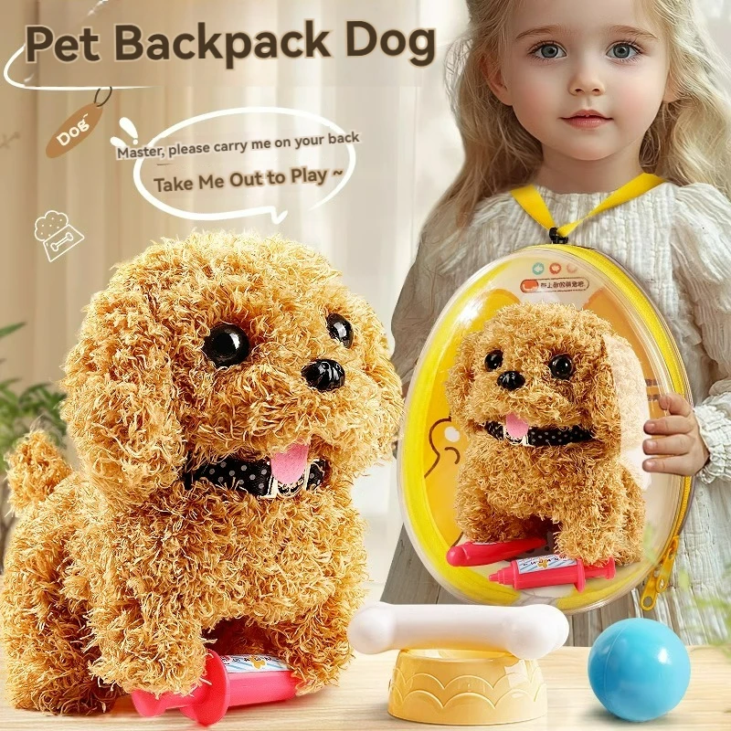 Electronic Pet Backpack Dog Toy Walking Interactive Dog Plush Doll Toys Simulation Automatic Moving Electric Puppy Gift For Kids