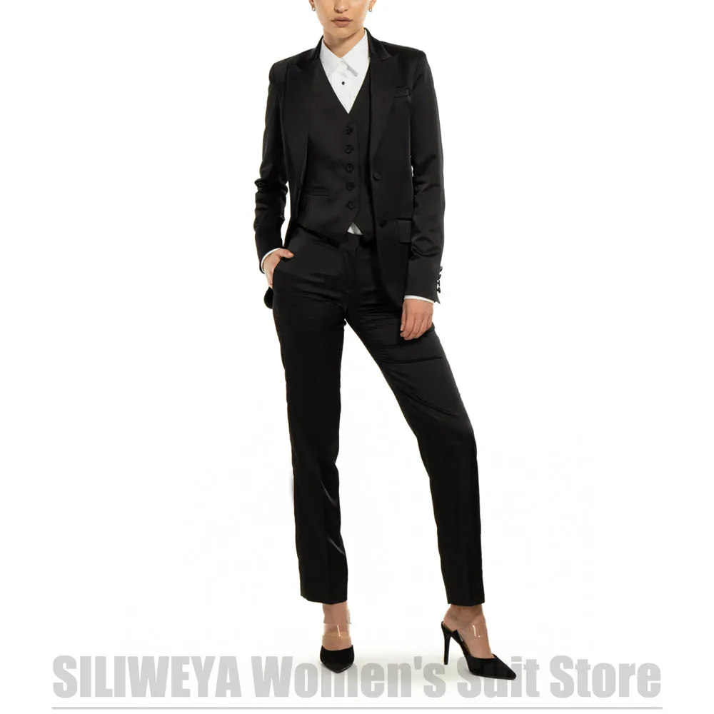 Ensemble de costume trois pièces en Satin Chic pour femmes, Blazer, gilet et pantalon, tenue formelle d'invité de mariage au bureau, costumes élégants à simple boutonnage