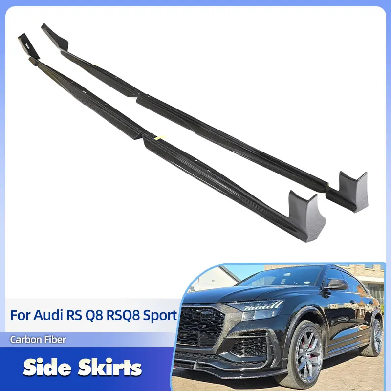 Car Side Skirts Extensions Carbon Fiber for Audi RS Q8 RSQ8 Sport 2020-2023 Racing Under Door Rocker Panels Apron Lip Body Kits