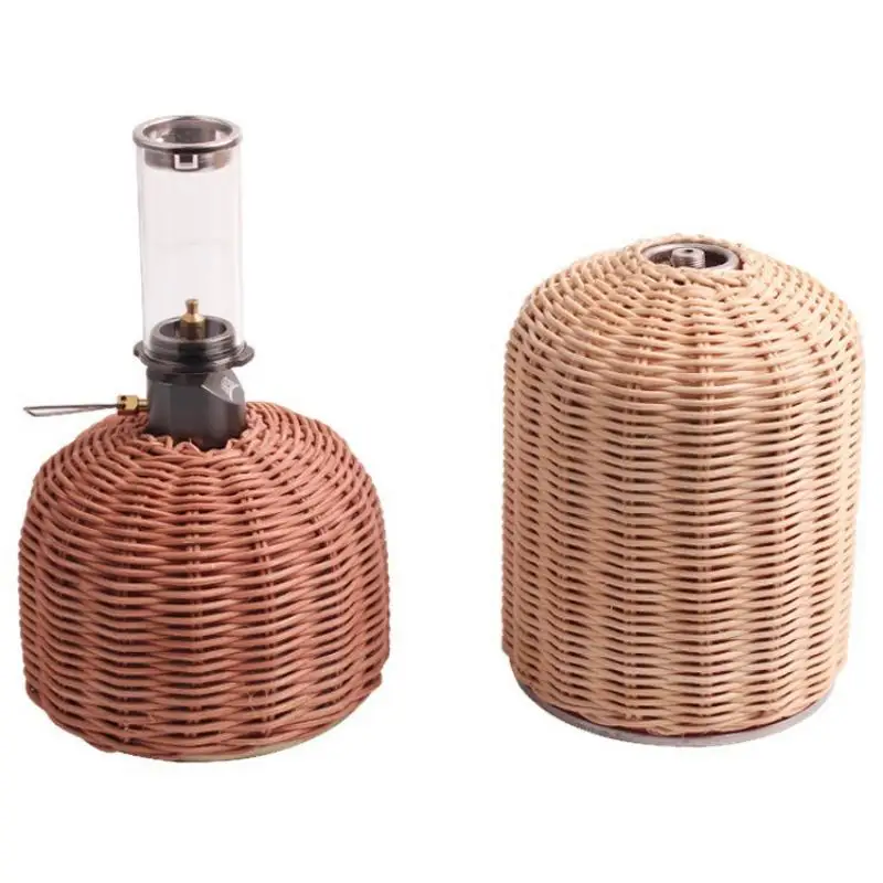 Outdoor camping flat gas tank anti-collision and fall protection cover pure handmade rattan woven alpine gas tank storage bag