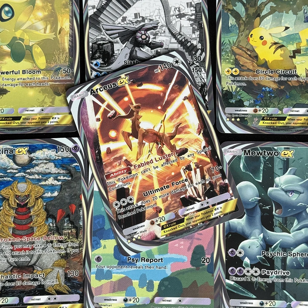 8 sztuk/zestaw Karty Kolekcjonerskie Anime Ptcg Mewtwo Arceus Giratina Palkia Dialga Wytłaczana Tekstura Karty Flash Trenerzy Angielskie Karty Prezent