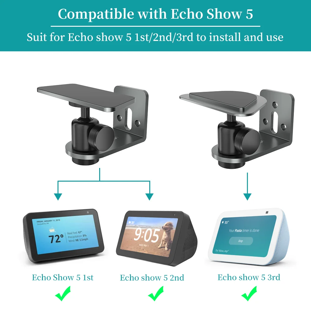 Wall Mount Stand for Echo Show 5 1st/2nd/3rd Adjustable Aluminum Horizontal Support Holder with Strong Magnetic for Echo Show 5