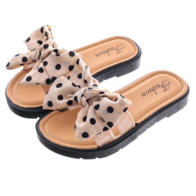 2022 New Bow Flats Open Toe Slide Sandals Non-slip Flip Flops Children Home Slippers Kids Girls Summer Cute Beach Slippers Shoe