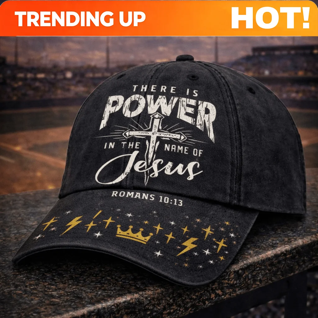 Baseball Cap, Printed with Romans 10:13 Scripture and a Cross Lightning Crown Brim, Adjustable for Both Men and Women