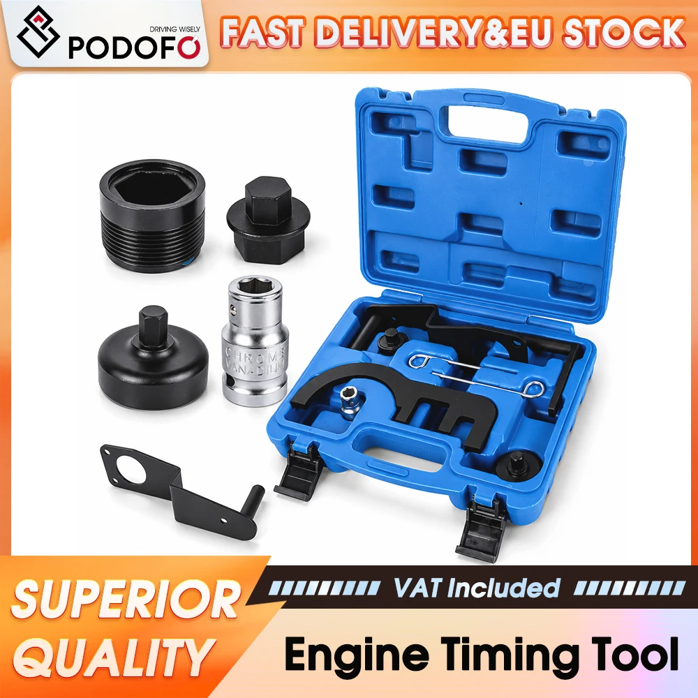 Podofo Kit d'outils de calage de distribution moteur à double arbre à cames 6 pièces pour moteurs diesel BMW N47 N47S N57 N57S, ensemble complet de réglage et d'alignement de la distribution avec étui de rangement, équipement professionnel de calibrage de moteur diesel pour outils de réparation et d'entretien mécanique en garage automobile