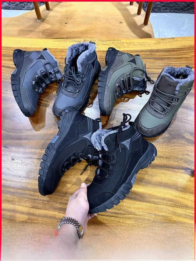 

Теплые зимние мужские ботинки с флисовой подкладкой, высокие, водонепроницаемые, противоскользящие, для походов и снега, модный молодежный стиль, резиновая подошва