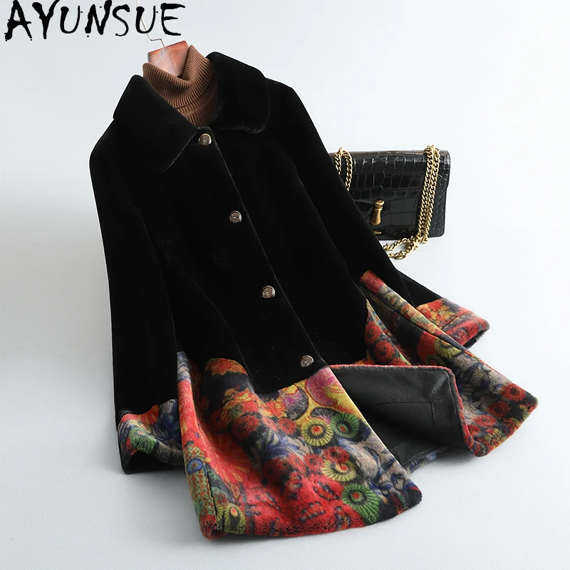 เสื้อโค้ทขนสัตว์ AYUNSUE สำหรับผู้หญิง คอลเลคชั่นใหม่ 2025 เสื้อโค้ทฤดูใบไม้ร่วงและฤดูหนาวสำหรับผู้หญิง เสื้อโค้ทผู้หญิงทรงยาวปานกลาง สไตล์หรูหรา เสื้อผ้าผู้หญิง เสื้อโค้ทขนสัตว์สำหรับผู้หญิง