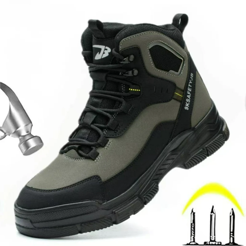 Men's Safety Shoes Steel Toe Work Boots Puncture-Proof Waterproof Safety Boots Male Motorcycle Boots Outdoor High-Top Men Shoes