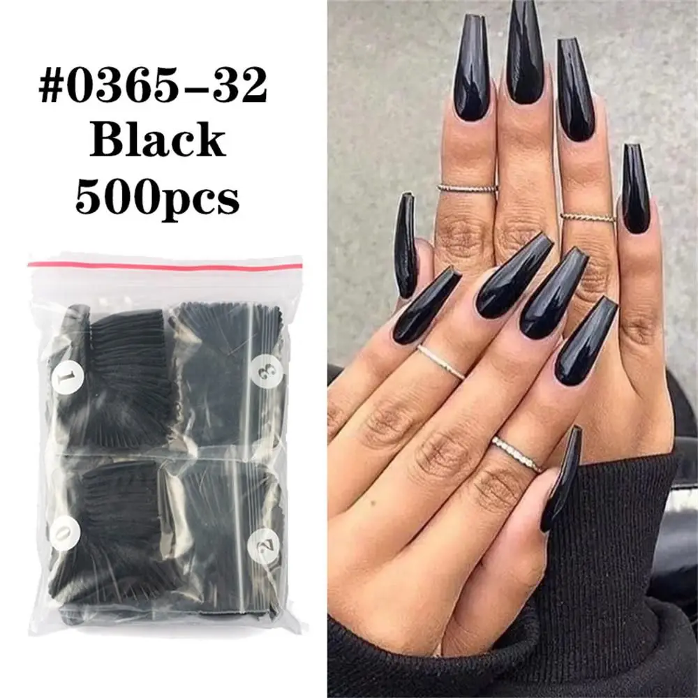 500pcs Colorful False Nails Long Ballerina Coffin Shape UV Shiny Extra Long Full Wrap Solid Color Ballerina Nails