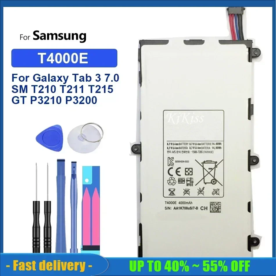 T4000E 4000mAh Tablet Battery For Samsung Galaxy Tab 3 Tab3 7.0 SM T210 T211 T215 GT P3210 P3200 SM-T210 SM-T211 T217 T2105