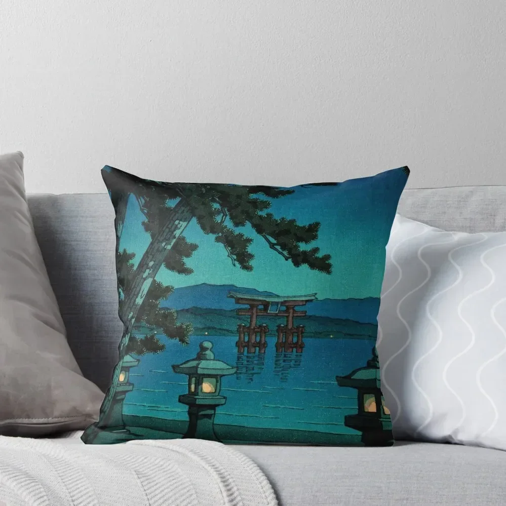 

Japanese Moonlit Night Gate Sea Hasui Kawase Throw Pillow Marble Cushion Cover Cusions Cover pillow