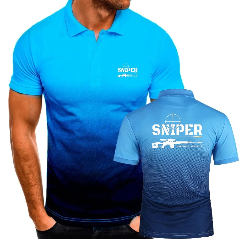 Men\'s Polo Shirts Army Combat Tactical Tshirt Sniper One Shot One Kill TShirts Military Style Sport Youth Short Sleeve Tee S-5XL