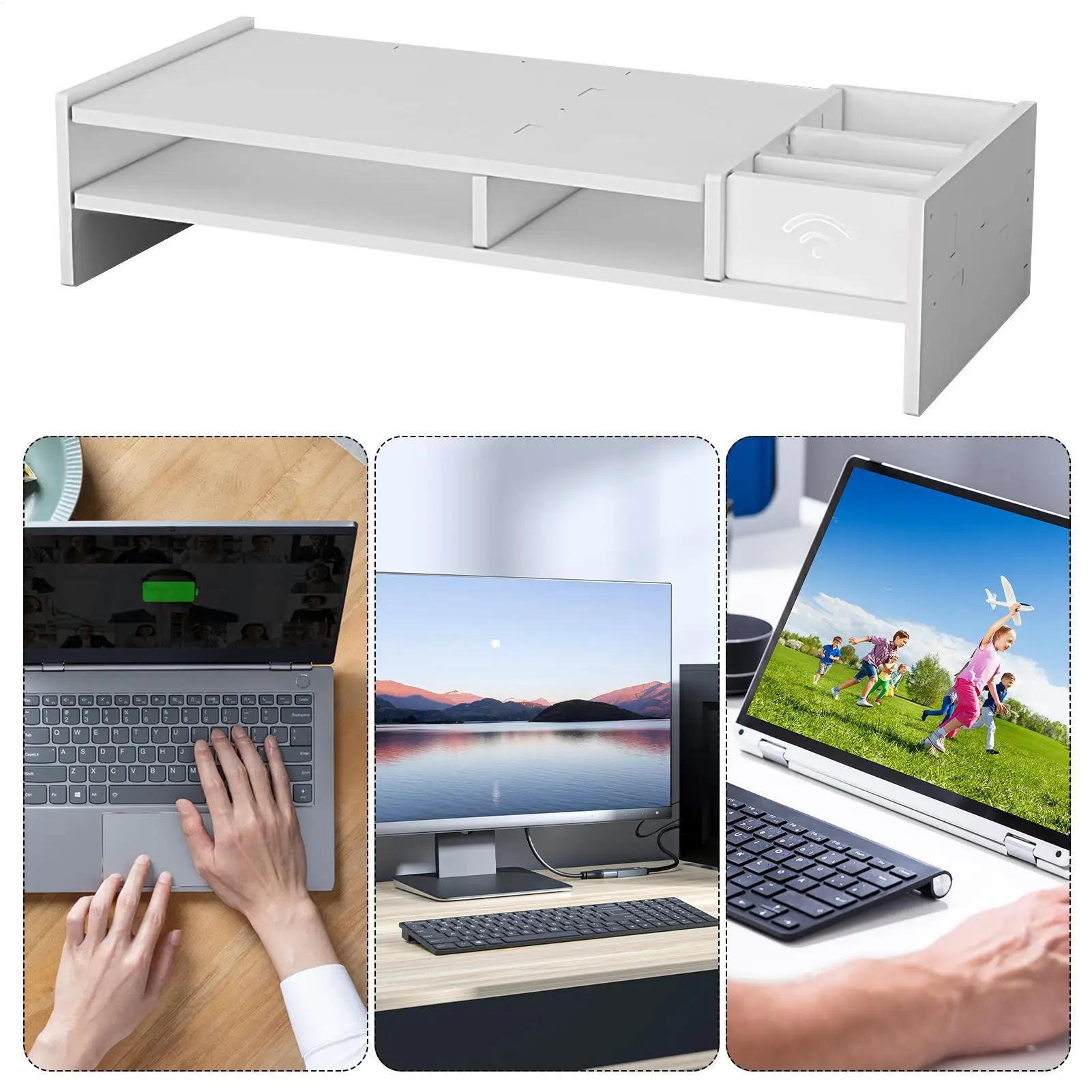Soporte Elevador de Monitor de 3 Niveles con Almacenamiento para Teclado, Organización de Oficina para Lectura, Estudio, Trabajo, Juegos, Pantalla, Hogar, Dormitorio, Escuela