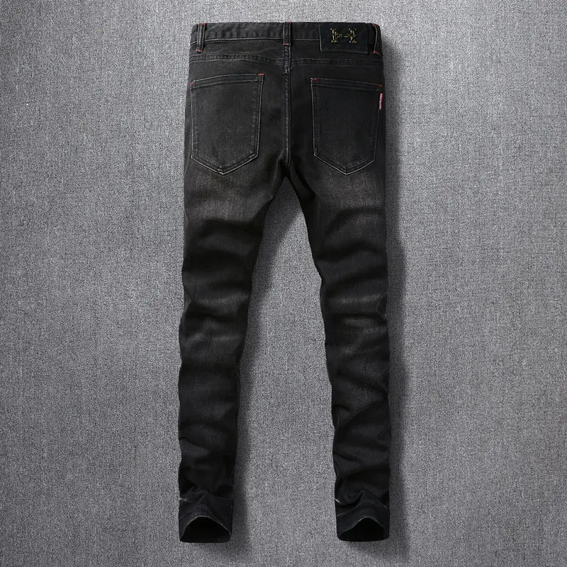 Jean Déchiré Slim Fit pour Homme, artificiel astique, Rétro, Noir, Gris, Rouge, Patché, Styliste, Pantalon Hip Hop, Zones, Mode de Rue